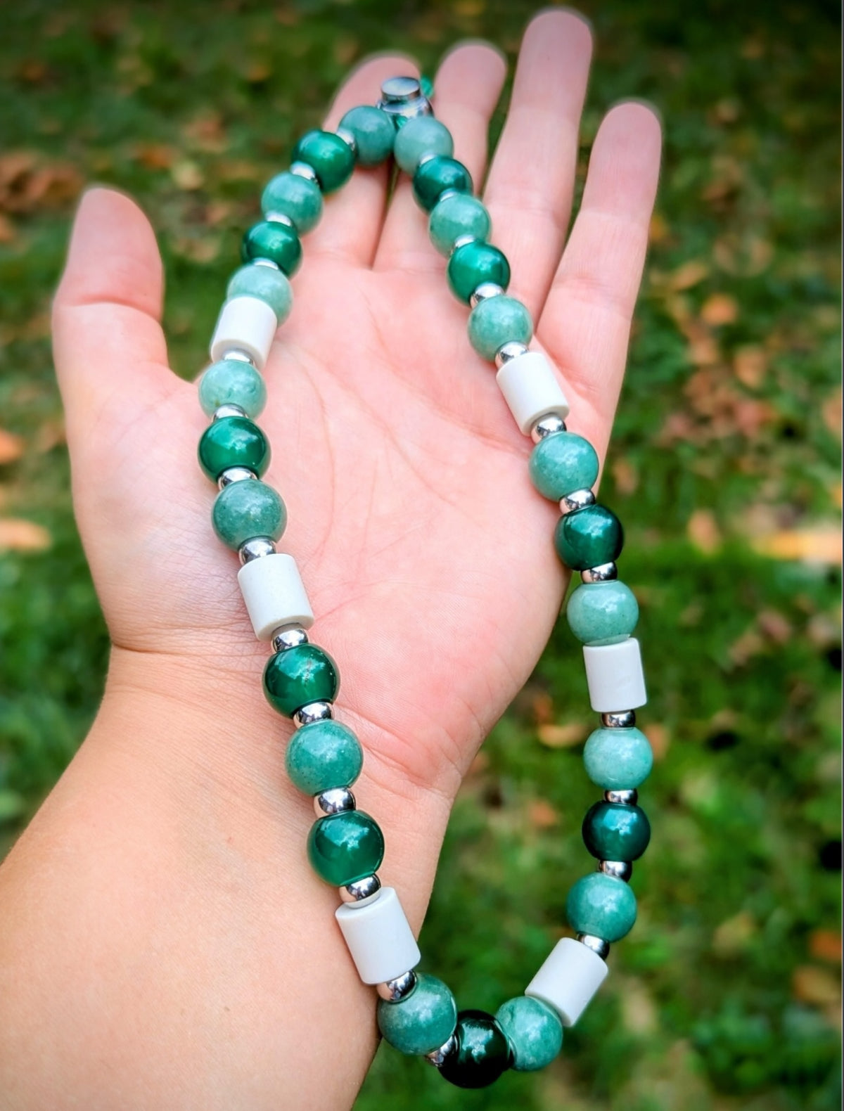 Collier Perles Naturelles Agate verte/ Aventurine