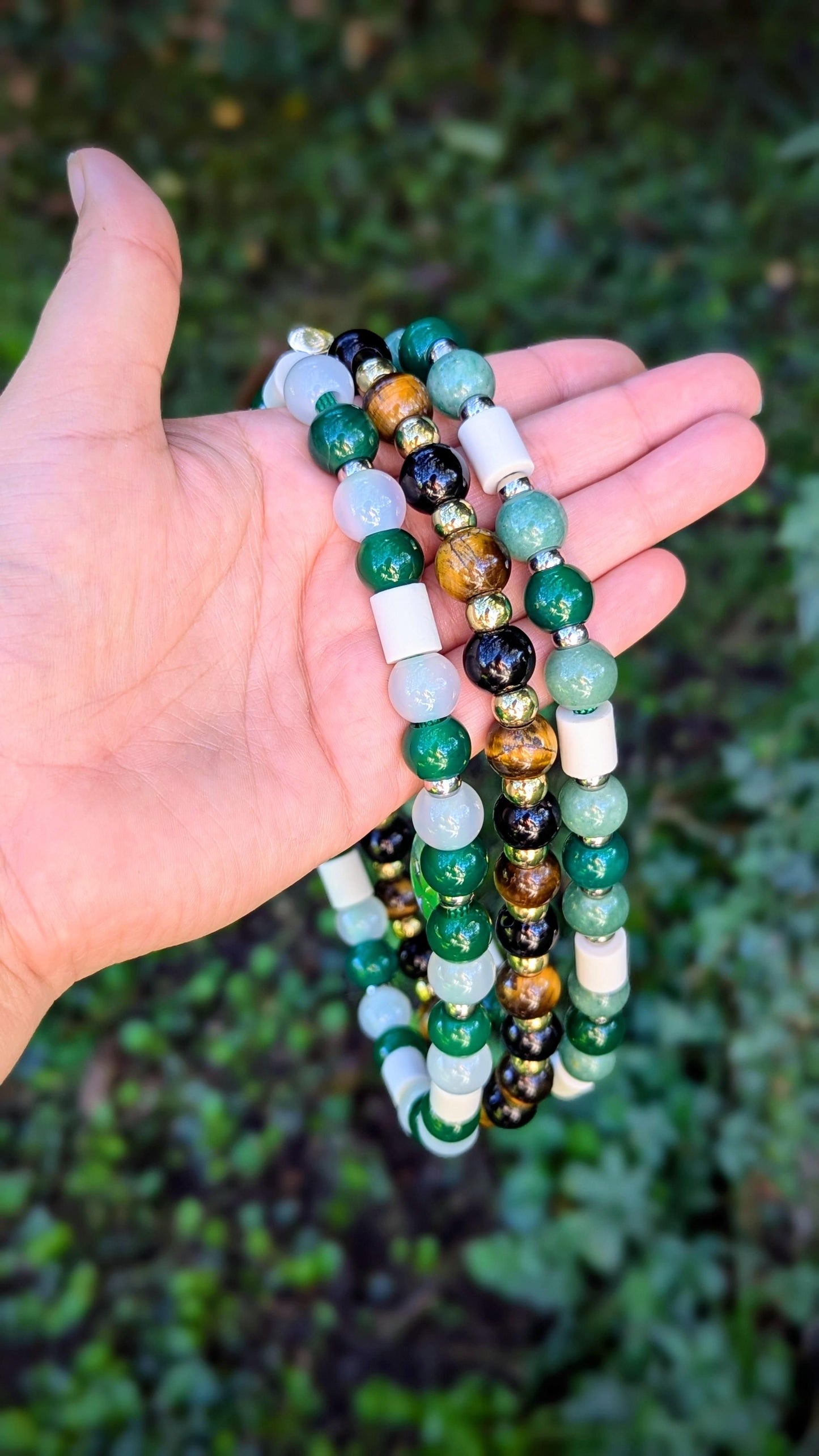 Collier Perles Naturelles Œil de tigre/Obsedienne Noire