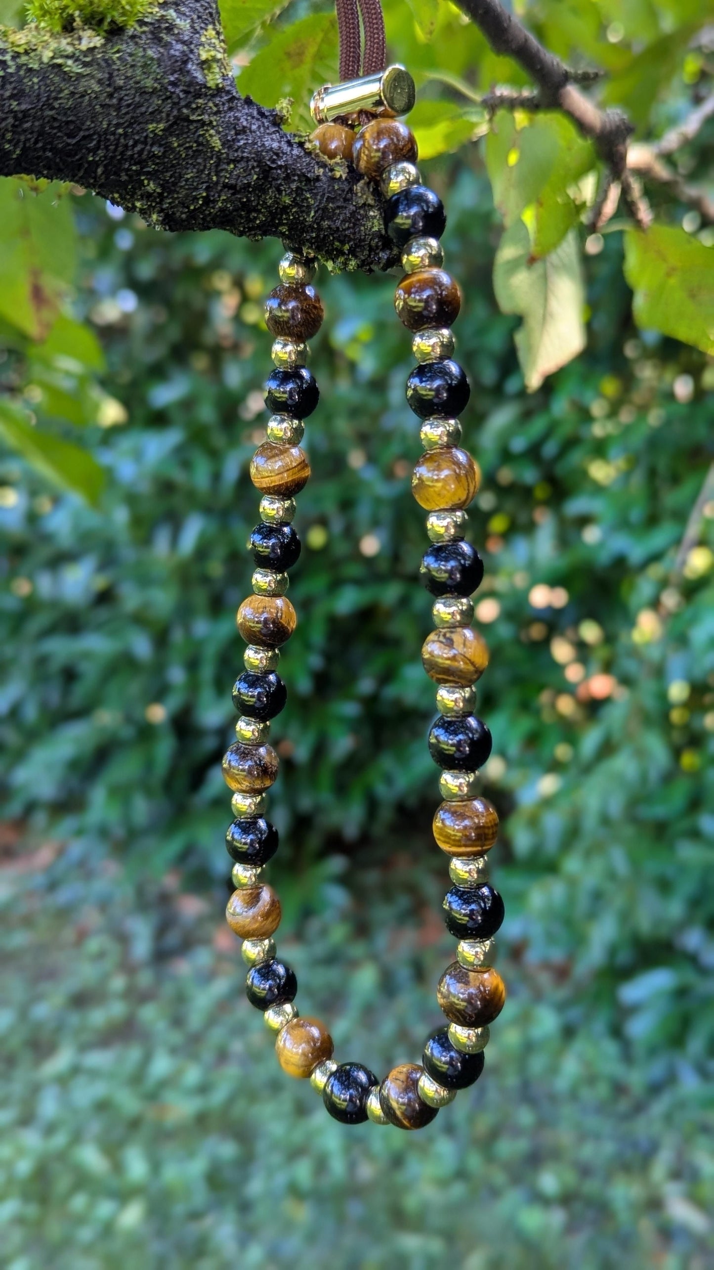 Collier Perles Naturelles Œil de tigre/Obsedienne Noire