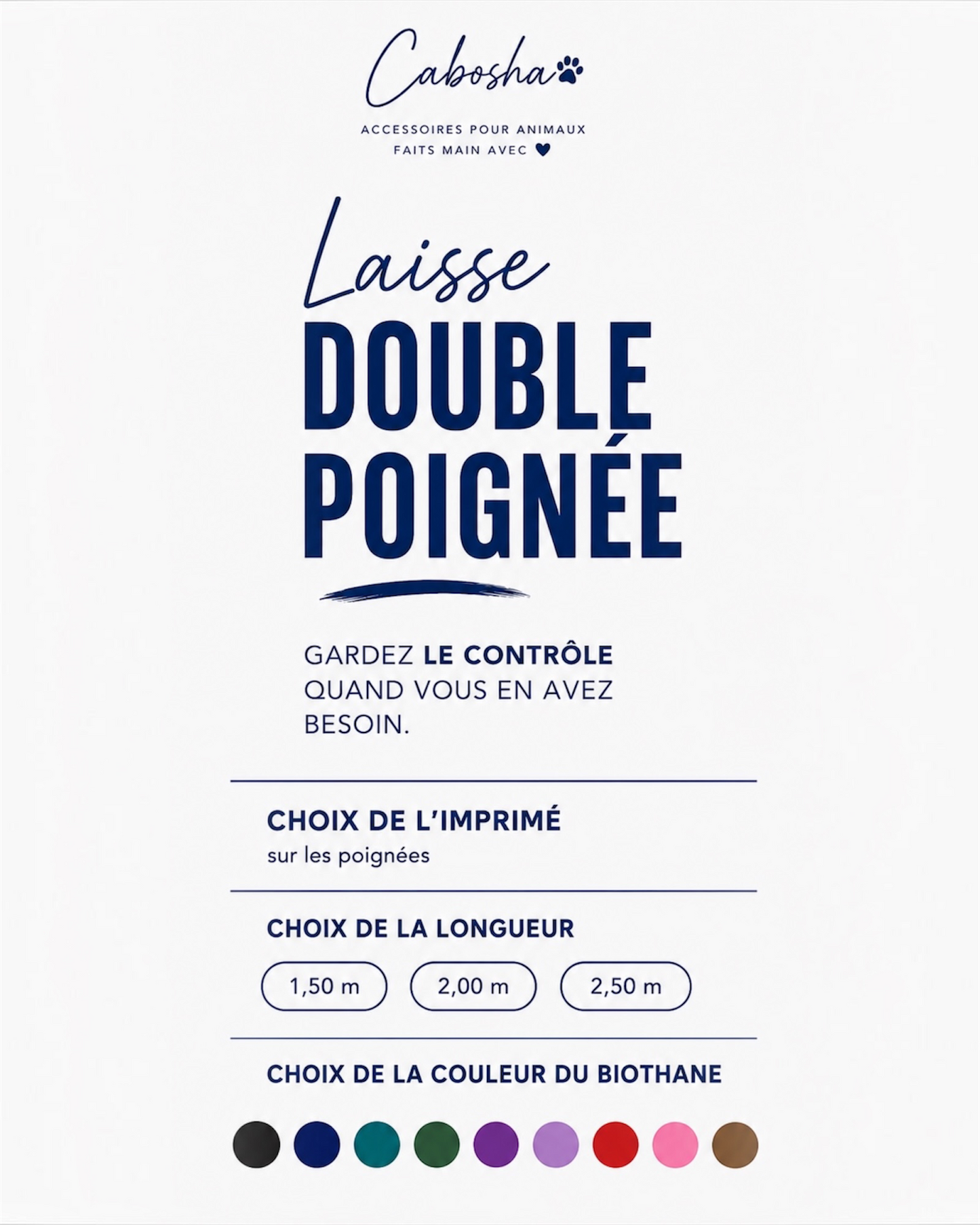 Laisse double poignée Biothane ® imprimée